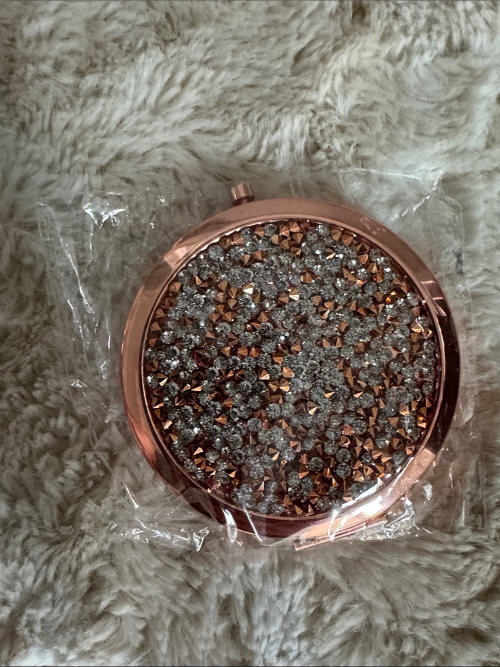 Rose Gold Crystal Pocket Compact Mirror with Sparkle Accent - Picture 6 of 6